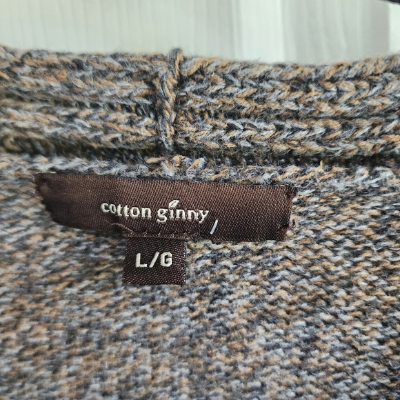 Vintage Cotton Ginny Heathered Brown Knit Cable Knit V-neck Sweater Sz Large - Picture 3 of 8